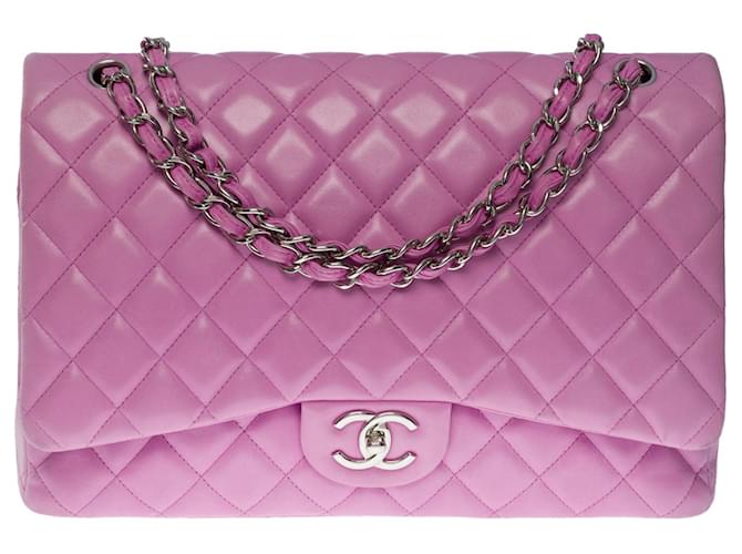 Bolsa Majestic Chanel Timeless Maxi Jumbo em pele de cordeiro acolchoada lilás (malva) Roxo Couro  ref.757264