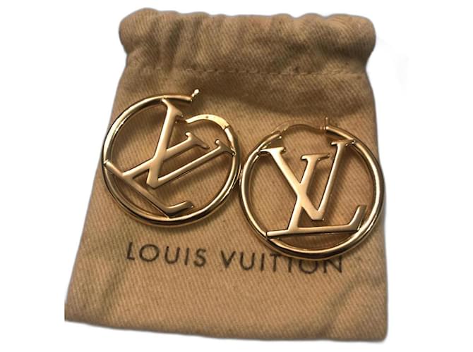 LOUIS VUITTON Eclipse Hoop Earrings Gold | FASHIONPHILE