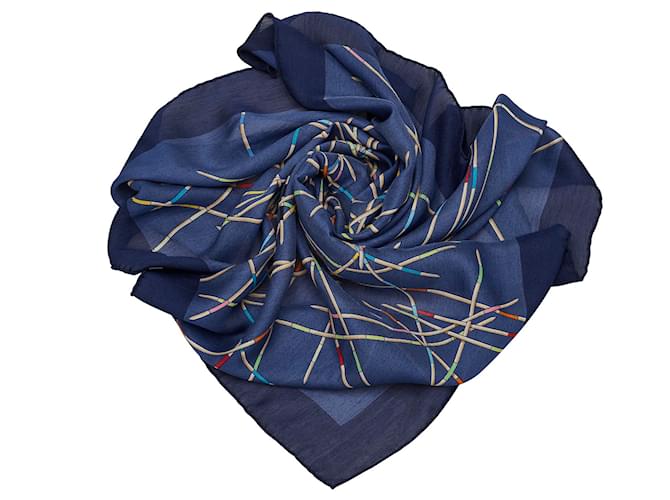 Hermès Sciarpa Hermes in seta blu Panno  ref.757326