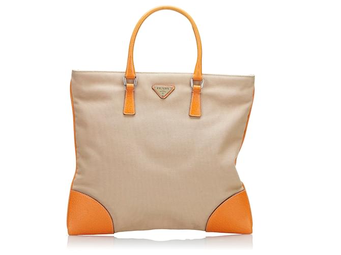 Tote Prada Brown Canvas Handbag Beige Cloth Cloth  ref.757338
