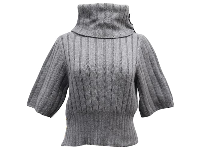 Fendi Turtleneck Cropped Sweater in Grey Cashmere Wool  ref.757384