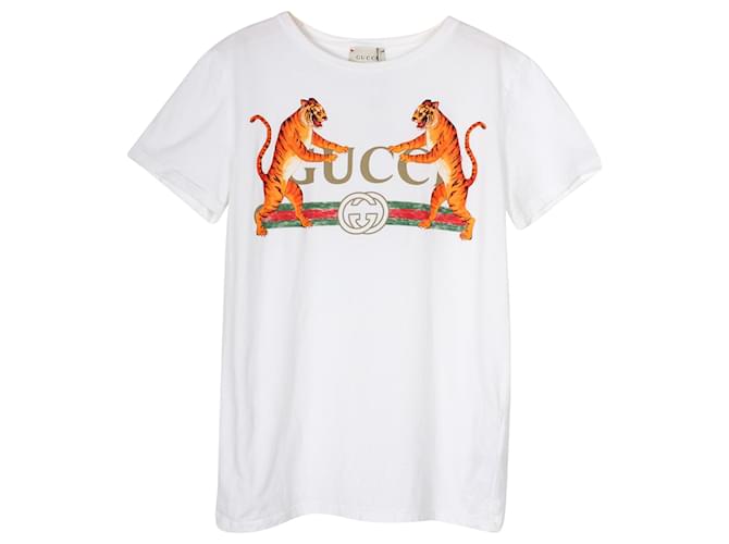 Camiseta Gucci Kids Logo Print Roaring cabedal em algodão branco  ref.757390