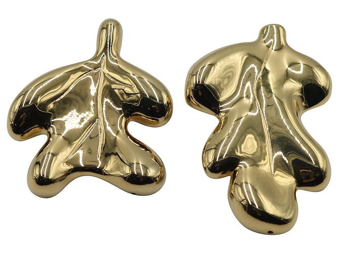 Boucles d'Oreilles Feuille Feuillage Jil Sander en Métal Doré