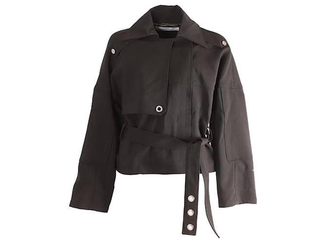 Paco Rabanne Crop Panel Belted Jacket en Noir Laine  ref.757398