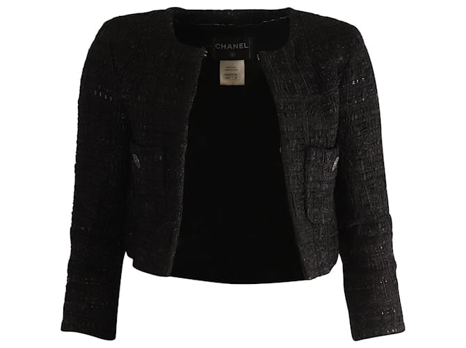 Veste courte en tweed Chanel en polyamide noir Nylon  ref.757416