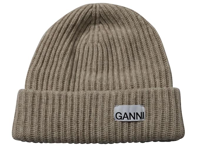 Ganni Rib Knit Beanie in Beige Recycled Wool  ref.757428