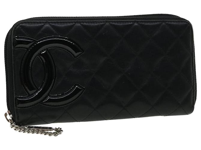CHANEL Cambon Line Long Wallet Leather Black Pink CC Auth am3498  ref.757478