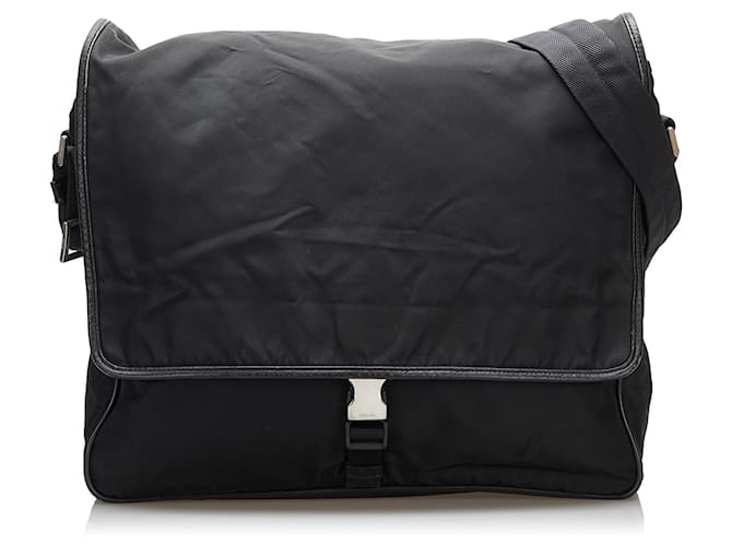 Bolso bandolera Tessuto negro con ribete de saffiano de Prada Nylon Paño  ref.757714