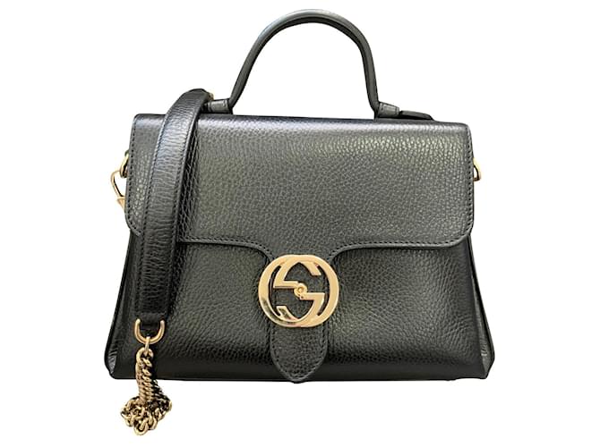 Gucci Tasche mit ineinandergreifendem Griff oben Schwarz Leder  ref.757791
