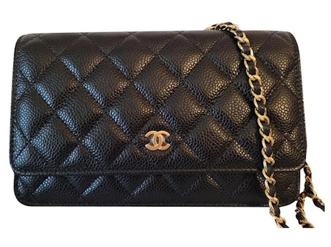 Wallet On Chain Chanel Purses, wallets, cases Black Leather  ref.757894