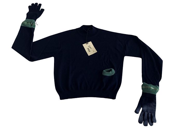 Jean Paul Gaultier wool sweater navy blue and jade green