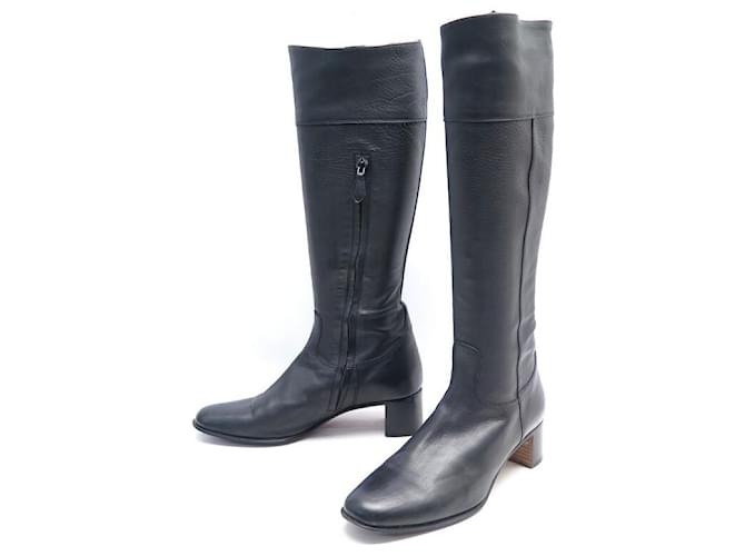 Hermès HERMES SHOES RIDER BOOTS 38.5 BLACK LEATHER RIDING BOOTS  ref.758048