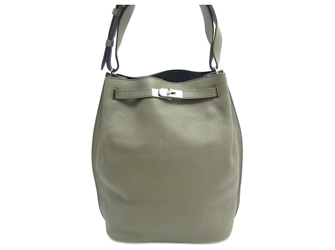 Hermès So Kelly handbag 26 2011 KHAKI KHAKI CLEMENCE LEATHER BUCKET HAND BAG  ref.758099