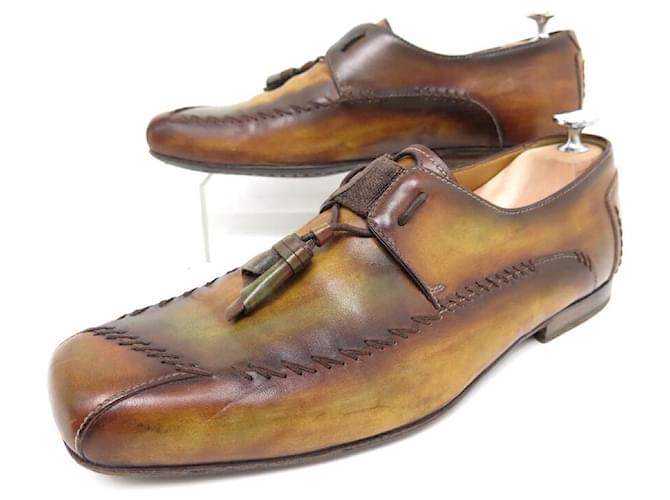 CHAUSSURES BERLUTI ALBERTO CICATRICES 7.5 41.5 CUIR MARRON PATINE SHOES  ref.758134