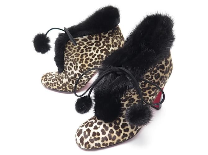 CHRISTIAN LOUBOUTIN BOOTS 36 LEOPARD LEATHER AND FUR SHOES Beige Pony-style calfskin  ref.758139