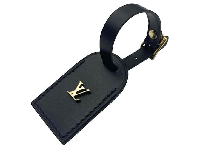 Etiqueta de equipaje Louis Vuitton negra Negro Cuero  ref.758475