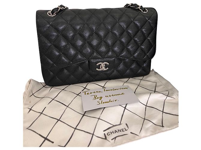 Timeless Borsa con patta foderata jumbo Chanel Blu Silver hardware 
