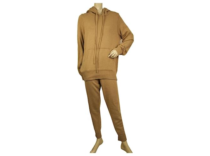 Autre Marque Weekend and Beyond Beige Brown Cashmere Top Sweat Pants Sport Lounge Set size S Wool  ref.758534