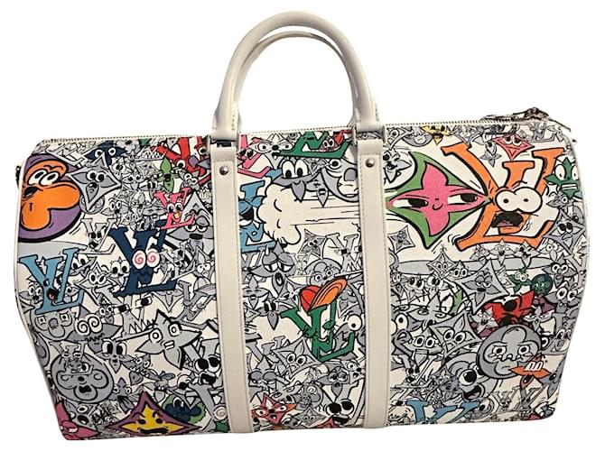 Louis Vuitton keepall 50 Comics White Multiple colors Leather Cloth  ref.758833