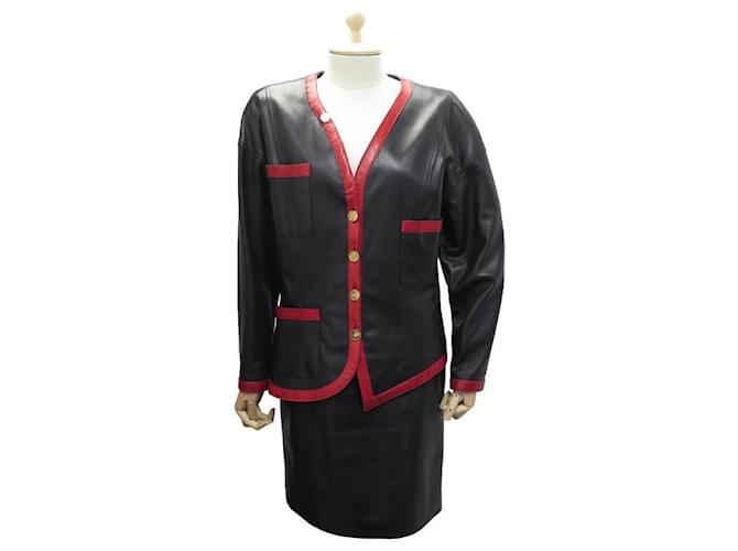 CHANEL SUIT SET BLACK & RED JACKET AND SKIRT BLACK RED JACKET AND SKIRT Leather  ref.758883