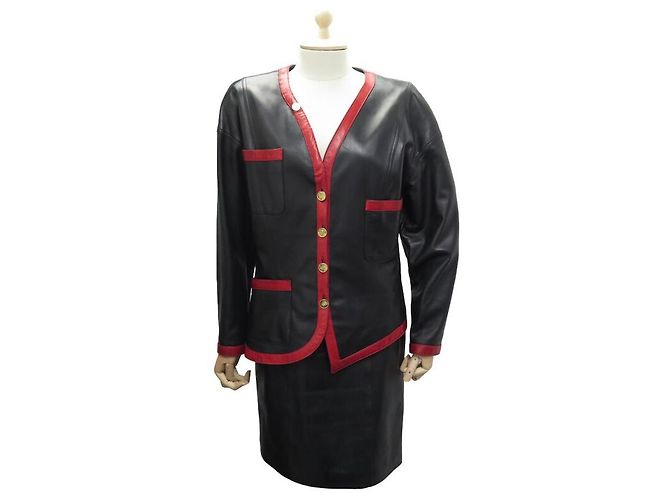 COMPLETO CHANEL NERO E ROSSO GIACCA E GONNA GIACCA E GONNA NERO ROSSO
