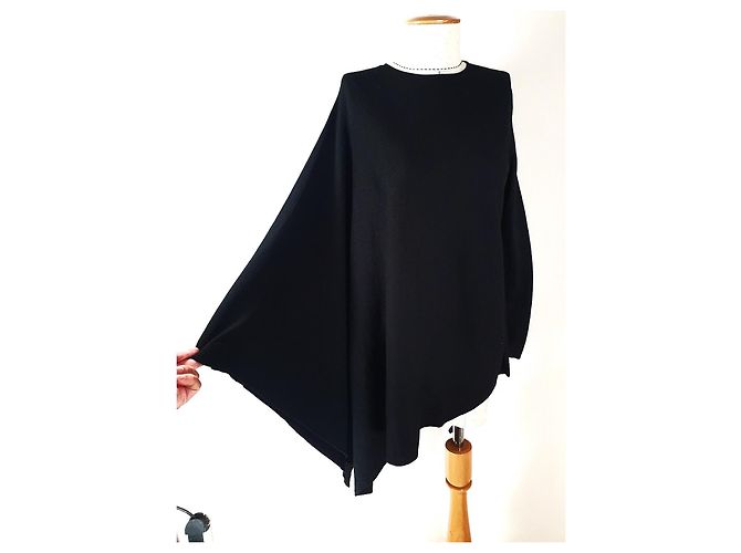 Cos Schwarzer Oversize Wolle Poncho Pullover 
