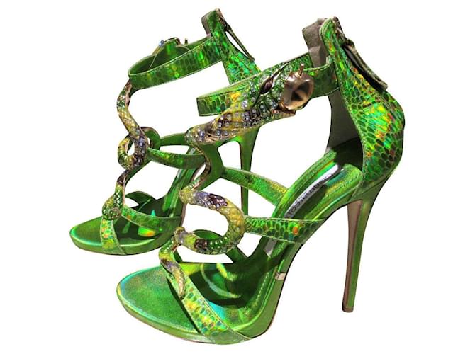 Autre Marque Gianmarco Lorenzi green snake jewel sandals Leather  ref.759069