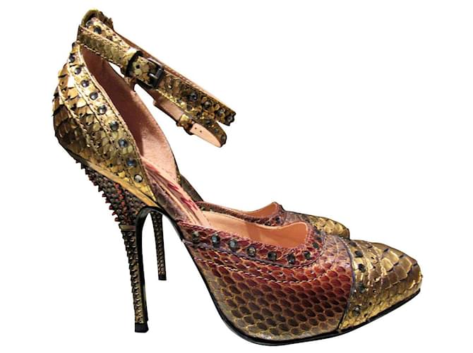 Lanvin gold python pumps with crystals Golden Exotic leather  ref.759131