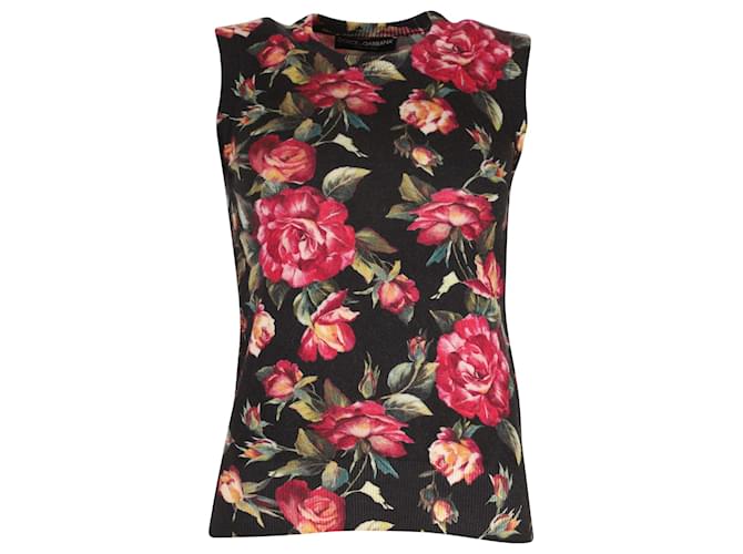 Dolce & Gabbana Sleeveless Top in Floral Print Cashmere Wool  ref.759256