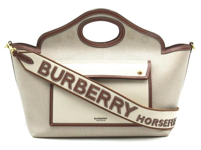 Burberry Cabas à poche en toile à imprimé Horseferry 8041803 Beige  ref.759575