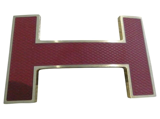 Cintura Hermès con fibbia modello quiz in acciaio oro e dustbag bordeaux Bordò  ref.759689