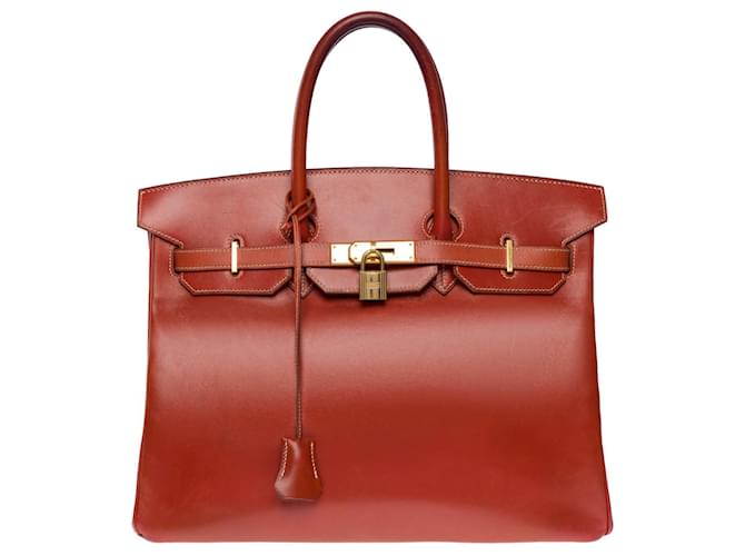 Hermès Exceptional and very rare Hermes Birkin handbag 35 cognac box leather, Red  ref.759719