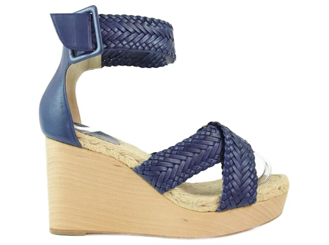 Sandales Hermès 38 Cuir Bleu  ref.759995