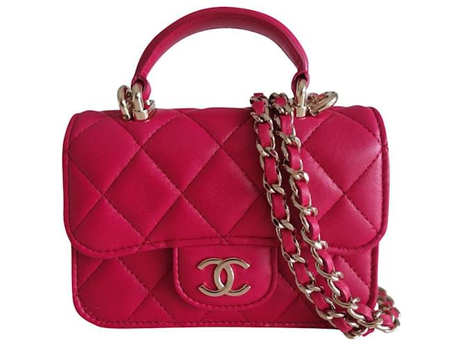 Timeless Klassische fuchsiafarbene Mini-Clutch von Chanel Pink Leder  ref.760111