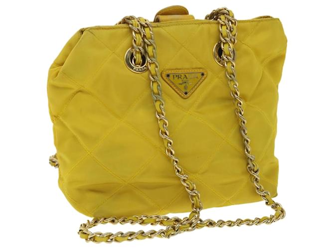 PRADA Nylon Quilted Chain Shoulder Bag Yellow Auth 34271  ref.760202