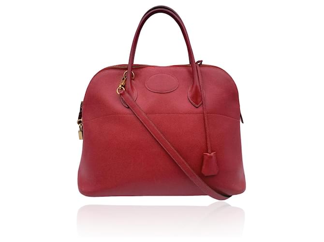 Bolide Hermès Vintage 1992 Bólido de cuero rojo 35 Bolso satchel con correa Roja  ref.760245