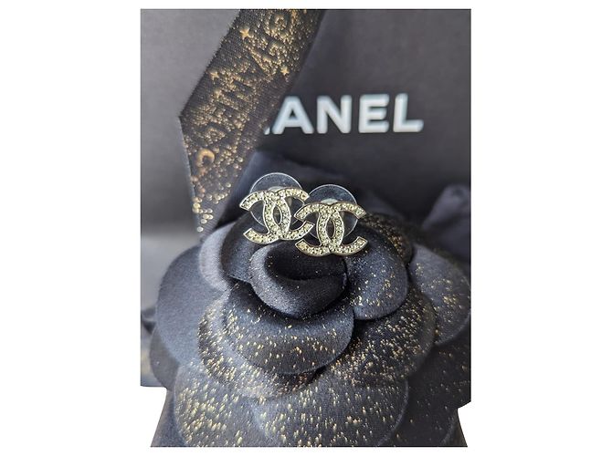 Chanel CC 12C Logo Classic Crystal Silver Hardware Ohrringe Box-Tag Silber