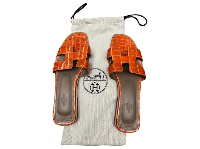 Hermès Crocodile Oran Sandals Orange Exotic leather  ref.760591