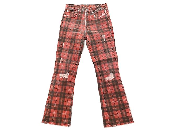 R13 Bootcut Jeans Red Black Check Print