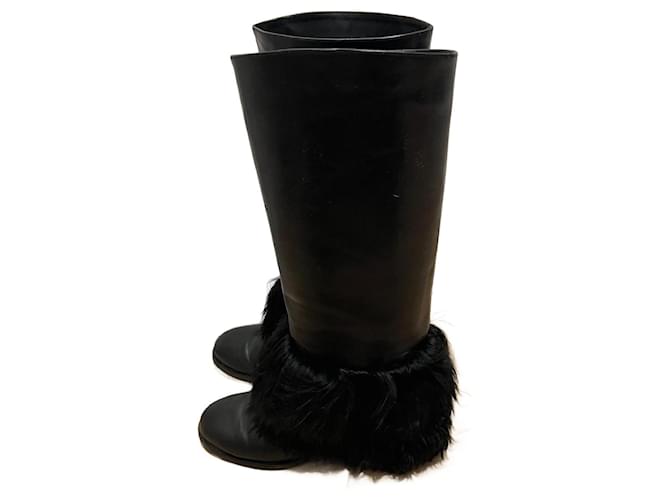 Chanel Boots Black Leather Fur  ref.760953