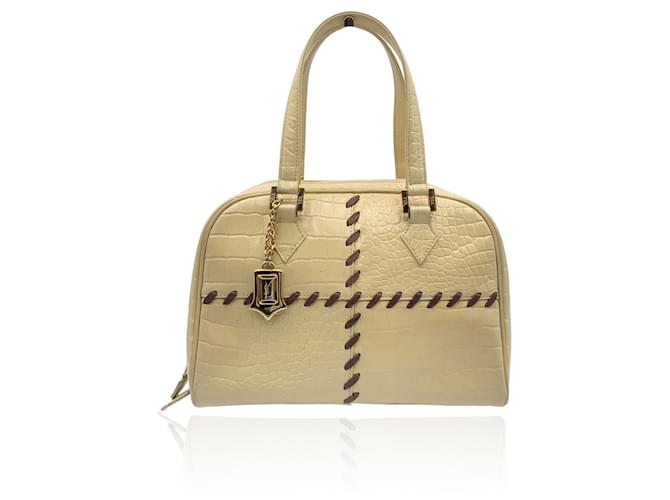 Yves Saint Laurent Muse Two Handbag in Blue Leather and Beige Canvas