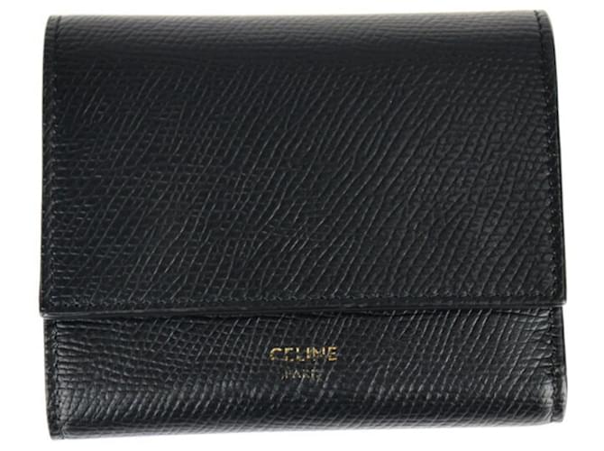 Céline Tri-Fold Black Pony-style calfskin  ref.762452