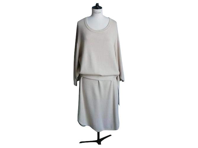 Hermès HERMES Long ecru cashmere dress Very good condition40 Beige  ref.762491