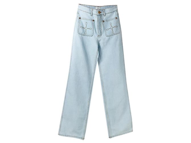 Jeans anchos Sandro azules de algodón con bolsillos bordados
