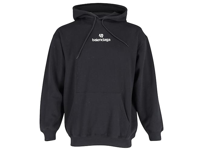 Sudadera con capucha y logo de patrocinador de Balenciaga en algodón negro  ref.762533