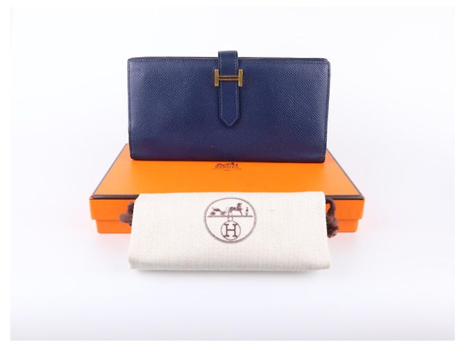 Hermès Béarn leather wallet Navy blue