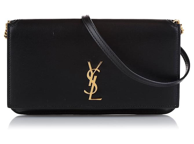 Yves Saint Laurent Support de téléphone Cassandre monogramme noir YSL Cuir Veau façon poulain  ref.762632
