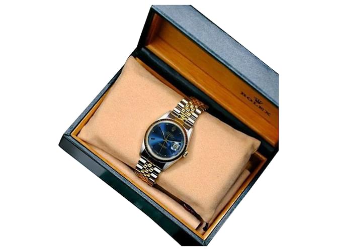 Rolex Homme Datejust Bleu Index Cadran Cannelé 36mm Montre Original Box & Papers Métal  ref.762854