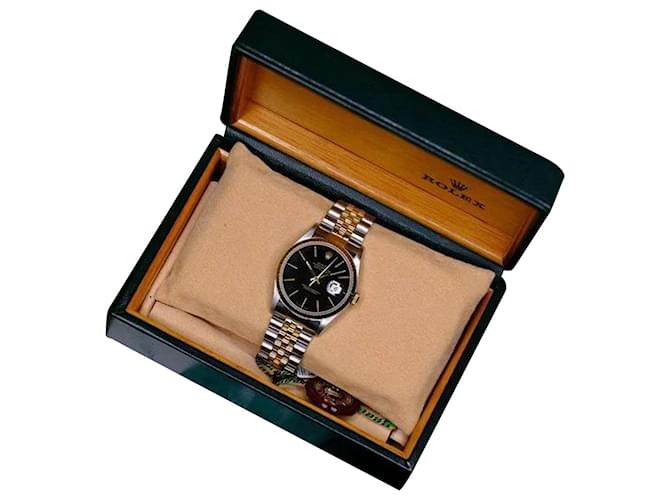 Rolex Men's  Datejust Black Index Dial Fluted 16233 With Original Box And Papers Metal  ref.762896