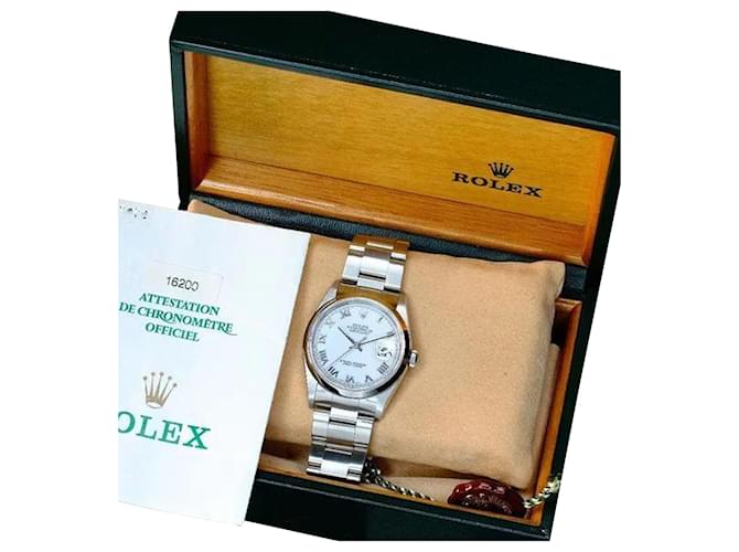 Rolex Men's  Datejust Ss White Roman Dial Smooth Bezel Ref 16200 W/box & Papers Metal  ref.762911